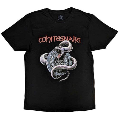 T-shirt Whitesnake Argenté Snake Band Logo en coton noir pour fan de rock
