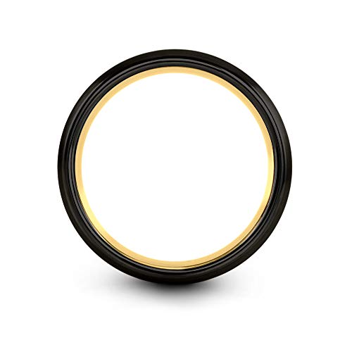 Midnight Rose Collection Tungsten Wedding Band Ring 4Mm For Men Women 18K Yellow Gold Plated Dome Off Set Line Black Grey Brushed Polished Size 9 #TOP1