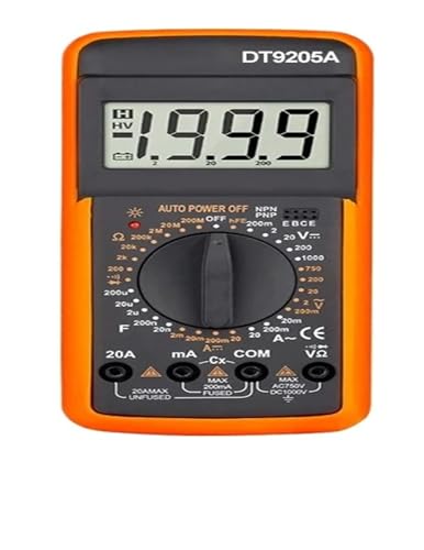 Multimètre numérique True RMS DT9205A avec ampèremètre et voltmètre jaune
