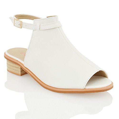 ESSEX GLAM Womens Peep Toe Sandals Flat Low Heel Backstrap Cut Out Ladies Summer Shoes