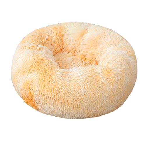 GUOCU Cuccia per Gatti Letto per Cani Gatto Rotondo Grande Letto Peluche Ultra-Morbido da Interno Animale Domestico Lavabile,Giallo,S:50cm