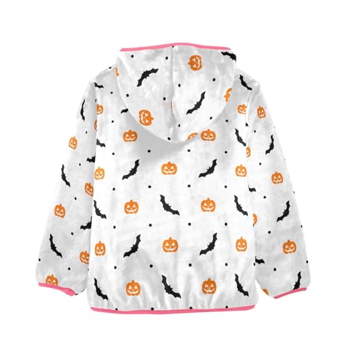 Halloween Bat Pumpkin Toddler Fleece Jacket Baby Girls Hooded Zipper Long Sleeve Thick Warm Outerwear 3-10 Years2