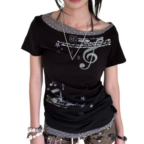 Image of Kawaii Cutecore Harajuku Y2k 2000s Tops Summer Preppy Aesthetic Alt Goth Emo Short Sleeve Graphic Tees