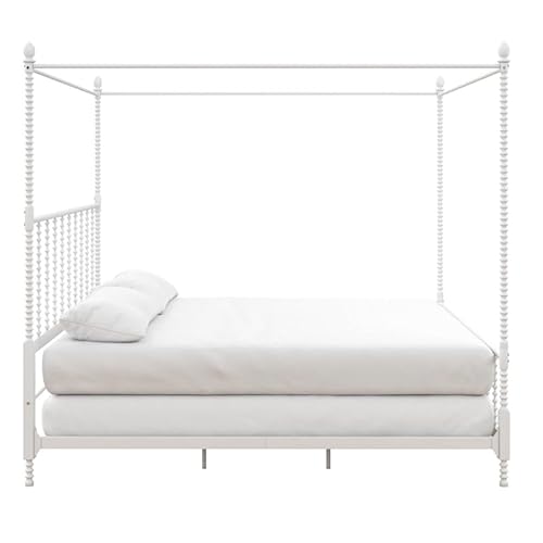 Pemberly Row Transitional Metal King Size Canopy Bed In White #TOP3