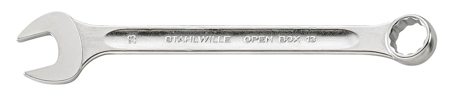 Stahlwille 40082222 Combination Spanners Open-Box No.13, Size 22mm, Metric, with 15 degree Offset Ring End, Chrome Plated Finish, Length 260mm, Made in Germany