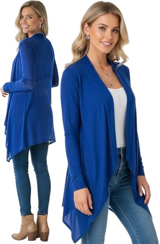Image of ToBeInStyle Womens Open Front Long Sleeve Lightweight Asymmetrical Draped Cardigan with Side Pockets