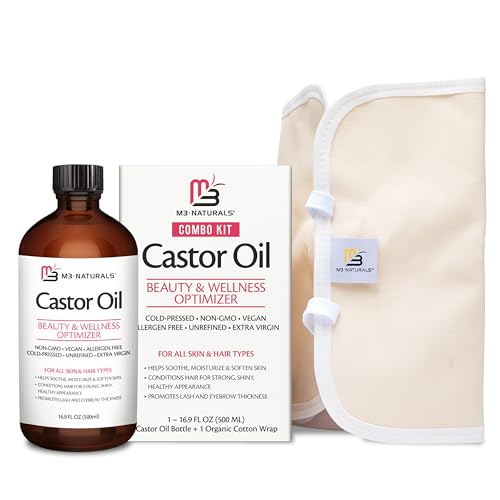 Pure Castor Oil Pack Kit, Large Hexane-Free Cold-Pressed in Glass...