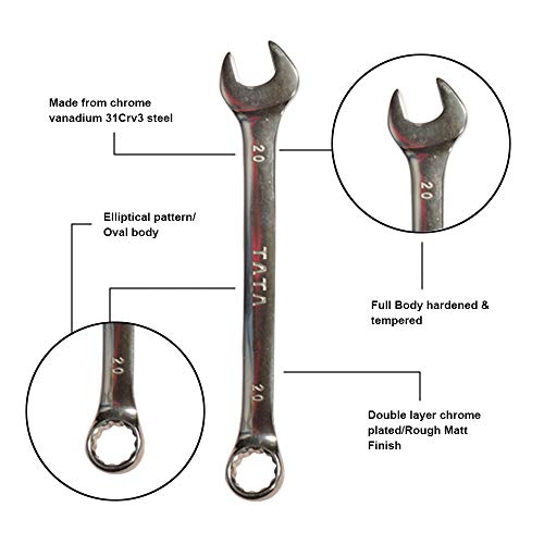 AGRICO TATA Chrome Vanadium Steel Double Sided Open End Wrench Spanner Set 6 To 20 mm (Silver)
