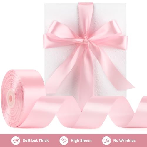 Image of Mauproy 1-1 /2 Inch Wide Baby Pink Satin Ribbon, 50 Yards Solid Polyester Fabric Ribbon for Roses Making, Gift Wrapping, Flower Bouquets, Wedding Decorations, Handmade Crafts