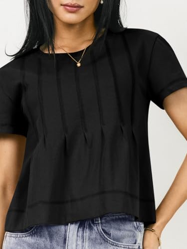 Tankaneo Womens Babydoll Tops Short Sleeve Peplum Pleated Summer T-Shirts Casual Loose Fit Flowy Tshirts 20253