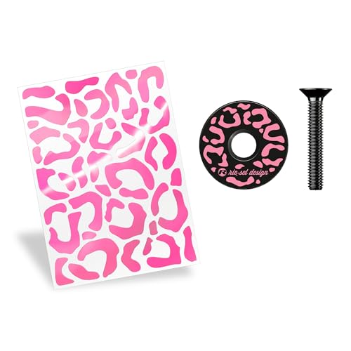 Riesel Design ® Fahrrad Set bestehend aus Aufkleber Set, 20 x 15 cm & Stem:Cap Carbon Leo Design, Sticker Kit für Rahmen und Helme, Witterungsbeständig (Set pink)