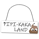 Homeyourself Hochwertiges Schild 25 x 8 cm PIPI Kaka Land weiß Dekoschild Wandschild Toilettenschild Toilette WC Gäste Klo