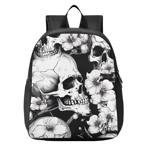 Flower Skull Kids Backpack Preschool Toddler Bookbag Backpack for Girls Boys Mini Kindergarten School Bags M
