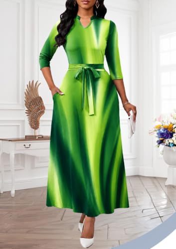 Image of BubFee Maxi Dresses for Women Semi Formal Long Dress 3 /4 Sleeve Casual A-line Church Dresses with Pockets