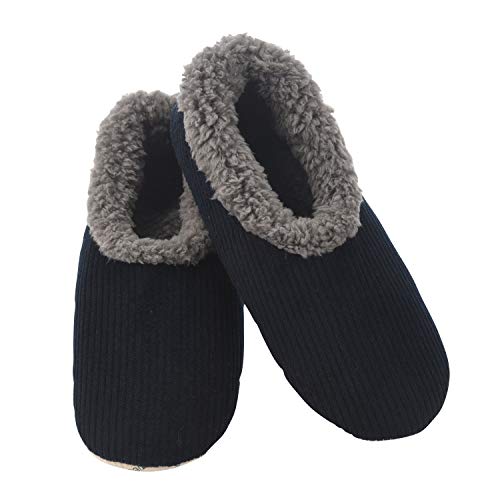 Snoozies Mens Corduroy Slippers Slippers for Men | Mens House Slippers | Fuzzy Slippers with Soft Soles | Navy | Medium