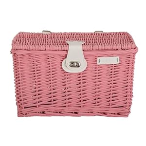 AMIGO Fietsmand met deksel 16 liter – stuurmand op wilg – fietsmand voor kinderen – roze