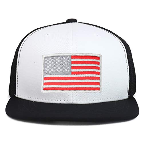 Armycrew Youth Kid's Red Grey American Flag Patch Flat Bill Snapback Trucker Cap