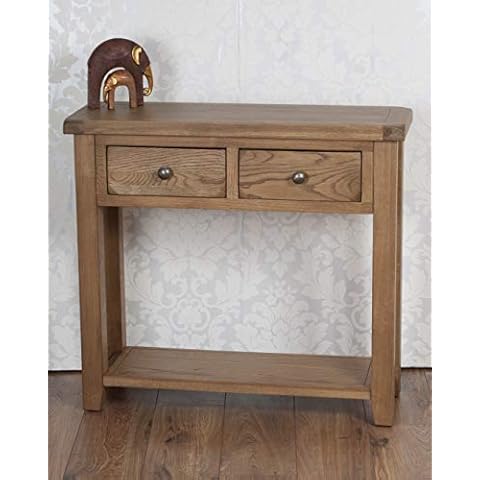 Solid Oak 2 Drawer Console Table for Living Rooms Cover