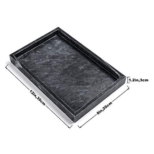 Noble Natural Marble Tray For Desktop/Kitchen/Vanity/Bathroom, Stone Organizer Tray For Coffee Table, Plate Holder For Tissues, Candles, Soap, Towel, Plant (Bright Black, Large 12“ X 8”) #TOP1
