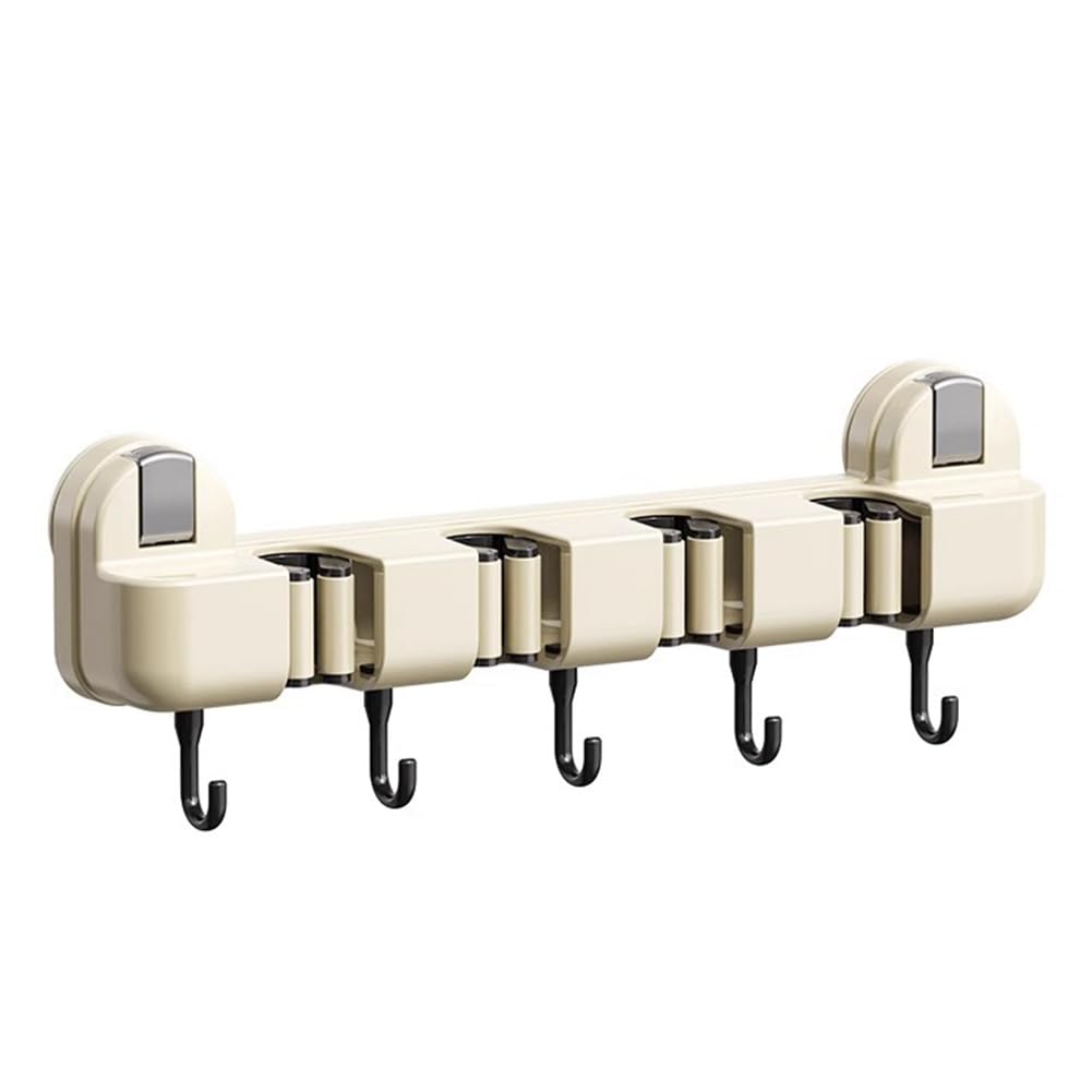 CTRLZS Non-Punching Plastic Suction Cup Mop Clamp 4 Position Wall Mounted Mop Clip Rack Space Saving Broom Hanger Bathroom