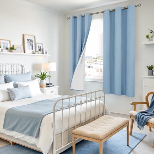 Image of YoungsTex Light Blue Linen Blackout Curtains 63 Inches Long for Bedroom, Room Darkening Thermal Insulated Drapes with Grommet for Coastal Living Room, 2 Panels, 42 X 63 Inch