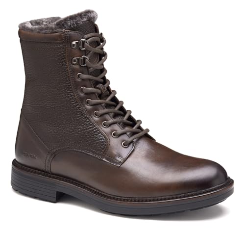 Johnston & Murphy Men's Latham Plain Toe Shearling Boot, Dark Brown Calfskin/Shearling, 9.5 M