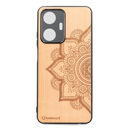 Étui en bois véritable avec gravure mandala et silicone TPU pour recharge Qi sans fil