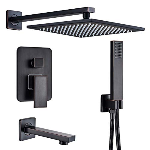 Système de robinet de douche noir pommeau carré mitigeur laiton