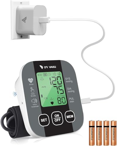 Image of DR VAKU BP Monitor Fully Automatic Blood Pressure Machine to Check Digital Accurate Level for Home Monitoring Device with Talking Function,Large Display + Cuff Kit Best Accurate Apparatus Measurement with 20w PD Adapter- Black