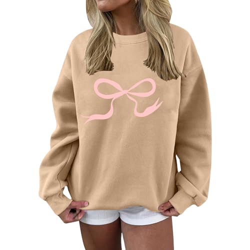 Sudaderas de manga larga para mujer, cuello redondo, suéter cálido para otoño e invierno, suéter largo para el día de San Valentín, blusa con estampado de lazo, blusa ligera, ropa deportiva elegante,