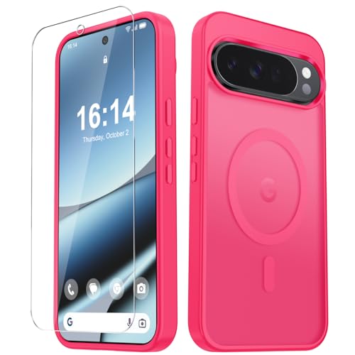 Image of for Google Pixel 10 /10 Pro Case, Matte Magnetic Phone Cover [with 1 Screen Protector] [Support for MagSafe] [Shockproof Military Grade Protection] Translucent Frosted Back, Hot Pink