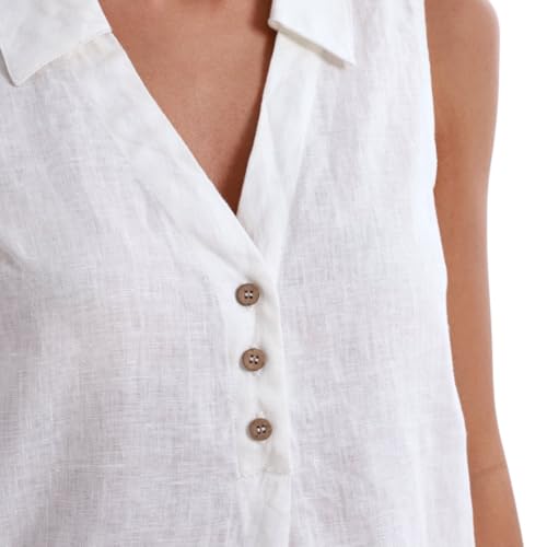 Amazhiyu Women's 100% Linen Summer Tank Tops Sleeveless V-Neck Blouse Casual4