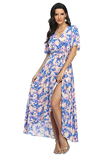 Image of VintageClothing Women's Wrap V Neck Floral Summer Dresses High Low Maxi Casual