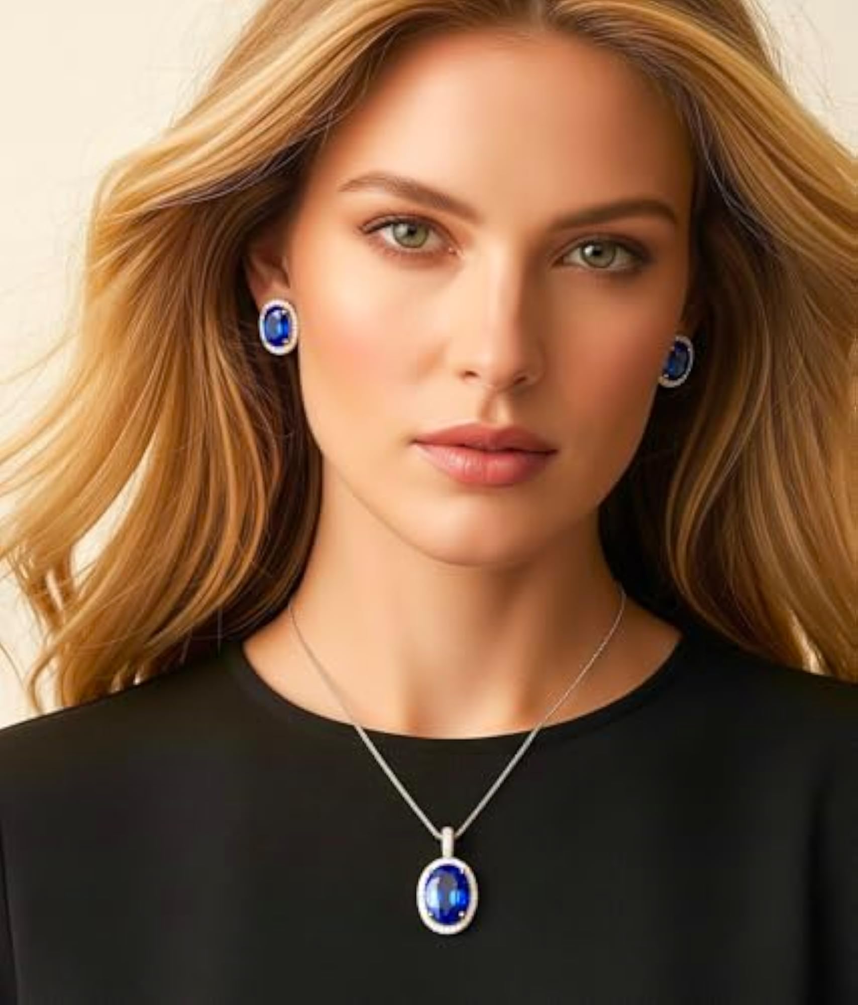 Indigo Oval Grand Pendant Set with Sapphire Crystal