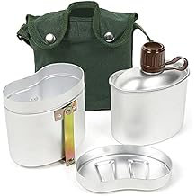 HUIOP Camping Canteen Set, Portable Aluminum Canteen Set with Cup and Cover Outdoor Camping Cookware Mess Kit for Hiking Backpacking Picnic