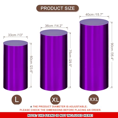 Miniatura 2 de Quarkzman Juego De 3 Fundas De Pedestal De Cilindro De Spandex Moradas, Funda De Pedestal De Plinto Para Decoración De Fiestas, Solo Contiene Fundas De Cilindro Tela De Foil - Grande
