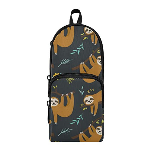 Bonito estuche de lápices con diseño de perezoso de dibujos animados, bolsa de papelería portátil con asa para organizador de escuela secundaria y oficina Cover