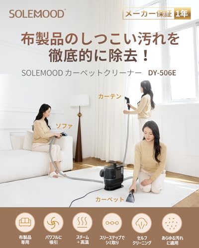 【100℃高温蒸気×16000Pa超強吸引力】SOLEMOOD カーペットクリーナー 家庭用スチームクリーナー 汚れを浮かせて強力吸引 カーペット洗浄機 布洗浄機 ソファクリーナー 絨毯クリーナー 染み抜き機能付 ソファ/絨毯/マットレス/車内/ぬいぐるみ/ペットシート対応 乾湿両用 コンパクト (黒)