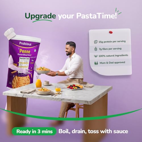 Image of Prolicious Penne Pasta | Upgrade Your Pasta Time | 15g Protein + 7g Fibre | Durum Wheat & Peanut Flour | No Maida, Not Fried | 2.6X More Protein | For Masala, White Sauce, Baked & More | 400g
