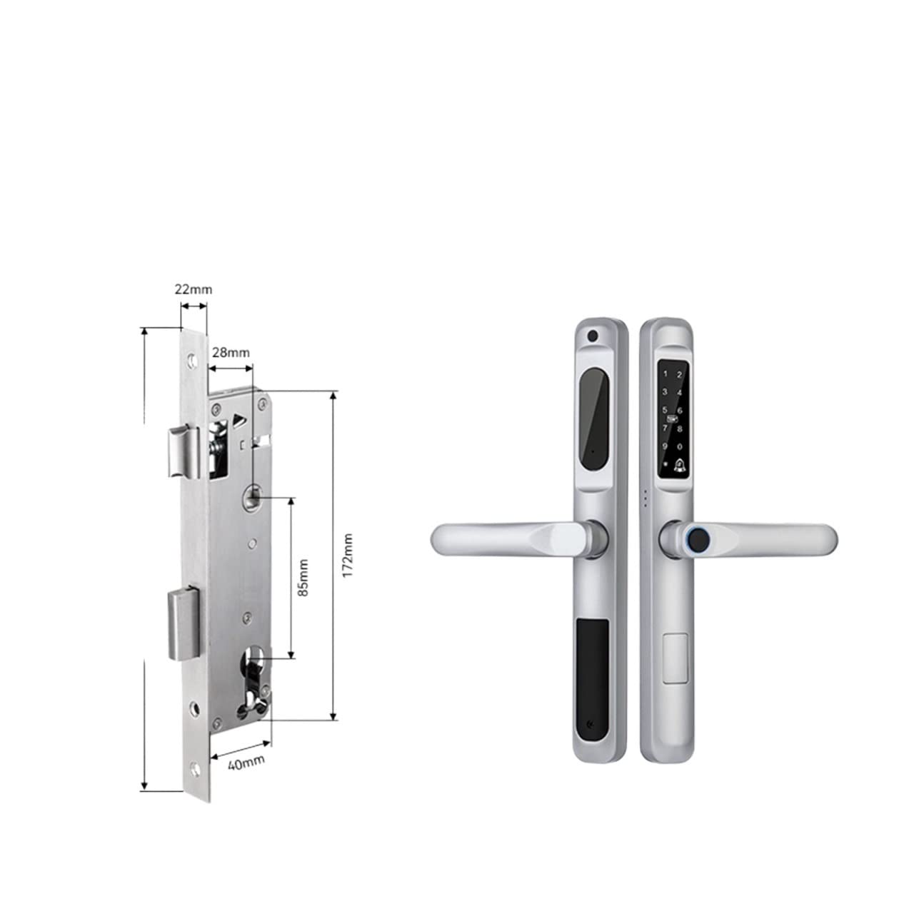 Tuya App impermeabile Smart Door Lock Serratura biometrica in alluminio Maniglia for porta con impronte digitali senza chiave digitale for vetro scorrevole(A6 TYS 2885 hook)