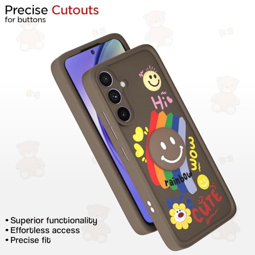 Image of Pikkme Back Cover for Samsung Galaxy A54 5G | Soft Silicone| Cute Rainbow Smile & 3D Cartoon Flower Design | Shockproof Raised Camera Protection Bumper Case (Brown)