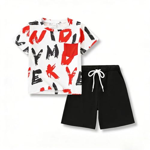 Image of Size 6-12 Years Boys Summer Fall Outfits Set 2PCS Short Sleeve T-Shirt & Shorts Sets Teen Fashion Clothing Sets