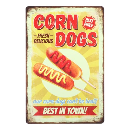 GLOBLELAND Vintage Metall Blechschild Mais-Hotdog Metallschilder Lustig 30x20cm Fast Food Nostalgic-Art Retro Blechschild Fur Imbissstand Foodtruck Küche Gartenparty Grillplatz Biergarten Snackbar