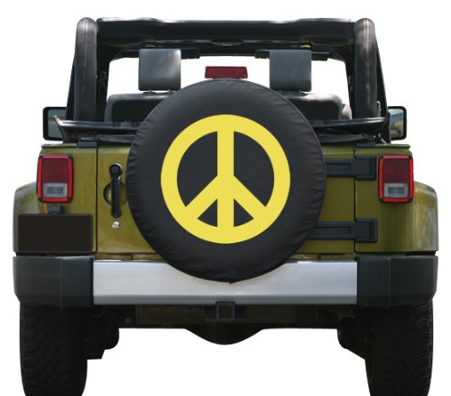 32/33 " Peace Sign - Spare Tire Cover - (Black Denim Vinyl) - Yellow #TOP1