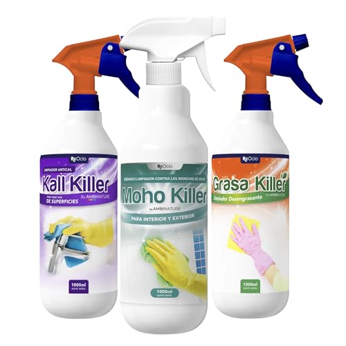 Spray Limpia Moho para paredes, juntas, azulejos, baldosas, baño, suelo, ducha y resto de superficies con humedad/fórmula anti moho quita mancha de humedades limpiador de juntas (Pack Killer)