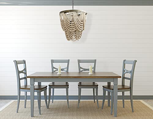 Creative Co-Op Rustic Farmhouse Boho Light Fixture With Wooden Beads - 2-Tier Draped Bead Chandelier,White #TOP3