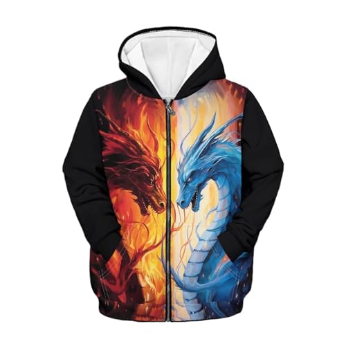 HUIACONG Dragon Sweatshirt Kids Zip Up Hoodie for Boys 11-13 Long Sleeve Jacket with Pocket Full Zipper Hooded Outerwear Coat Fall Top Pullover with Pocket Novelty Shirt3