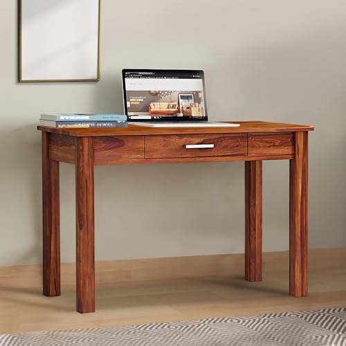 Image of Solid Wood Folding Study Table Laptop Computer Pc Writing Foldable Desk for Home & Office Space Saving Sleek Design (Teak-Finish, Standard)