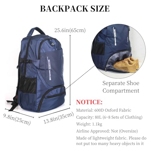 Mochila de viaje 80L grande resistente al agua azul miniatura 4
