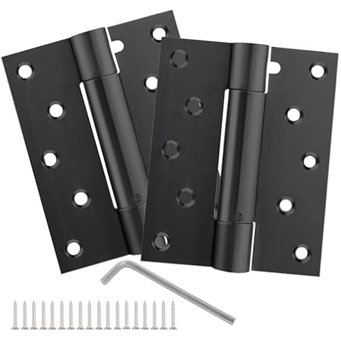 Tellfeel 5" Black Self-Close Door Hinges, Stainless Steel Heavy Duty Spring Hinges, 6" Stainless Steel Mortise and Tenon Spring Hinges with Mounting Screwdriver Hardware (2-Pack) Cover